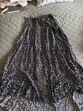 Rachel Zoe Black and White Printed Button-Front Maxi Skirt